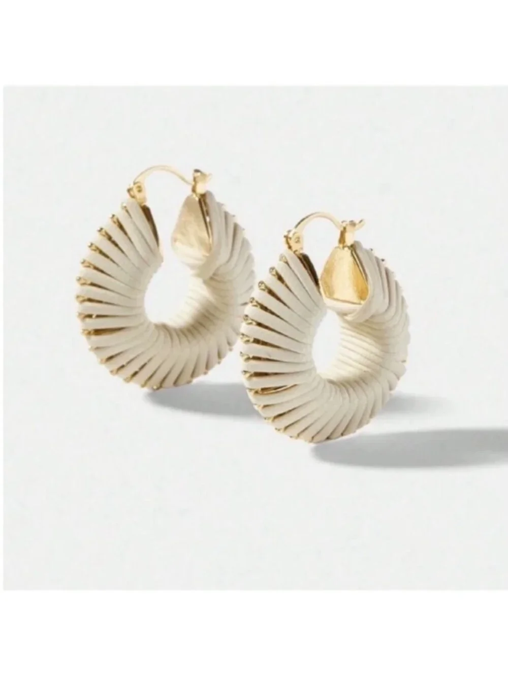 New! 18K Gold Plated Textured Spiral Leather Hoop Earrings (1013) NWOT